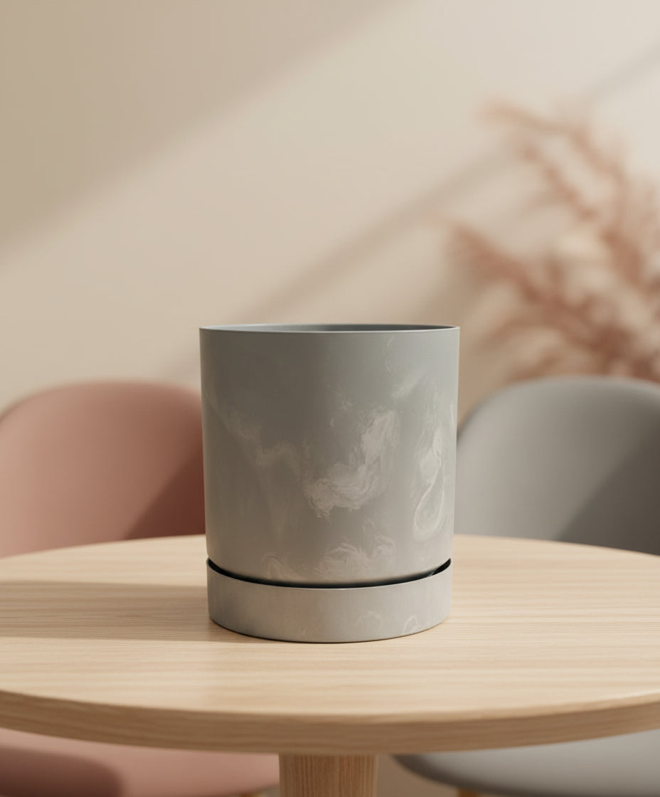 Betoneffect bloempot met onderschaal 100% recycled