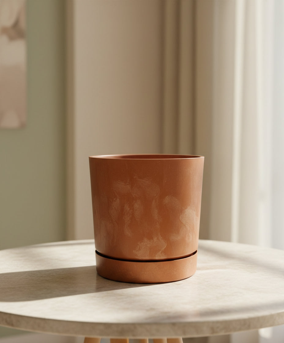 Betoneffect bloempot met onderschaal 100% recycled